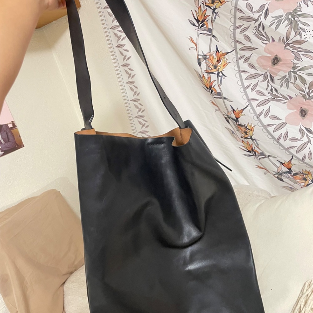 COS leather black tote bag